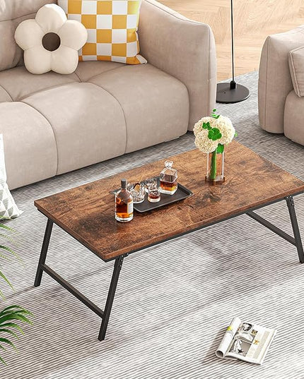 Folding Coffee Table, Leg Latches Portable Sturdy Floor Table Desk for Sitting on The Floor, No Assembly Low Coffee Table for Living Room, Home, Office, Rustic Brown, 41.34L×21.65W×15.75H - LeafyLoom