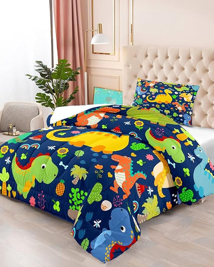 Dinosaur Bedding Twin - Dinosaur Comforter Set Twin for Boys Bedroom Dinosaur Twin Bedding Set Blue Green Boys Room Decor Kids Twin Dinosaur Bedding Set, Twin (1 Comforter 1 Pillowcase) - LeafyLoom