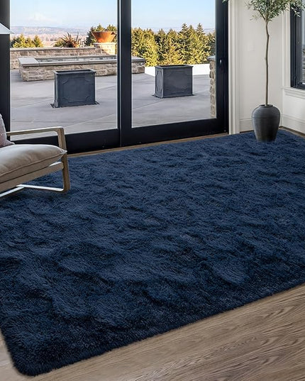 Softlife Rug for Bedroom 3x5 Feet Area Rug for Living Room Super Soft Shaggy Rugs for Kids Room Fluffy Fuzzy Carpets Long Plush Bedside Rug Nursery Christmas Home Decoration for Boys Girls, Navy Blue - LeafyLoom