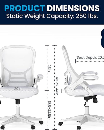 Flash Furniture Porter High-Back Swivel Office Chair with Adjustable Lumbar Support and Seat Height, Ergonomic Mesh Desk Chair with Flip-Up Armrests, White - LeafyLoom