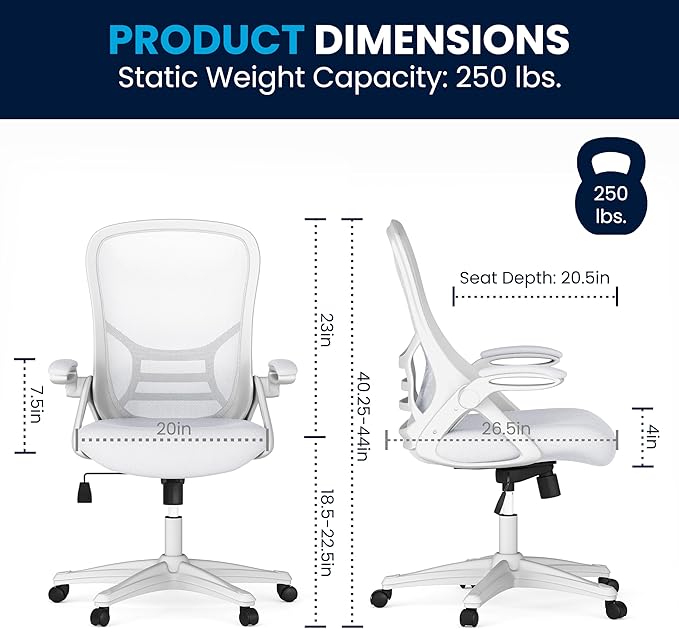 Flash Furniture Porter High-Back Swivel Office Chair with Adjustable Lumbar Support and Seat Height, Ergonomic Mesh Desk Chair with Flip-Up Armrests, White - LeafyLoom