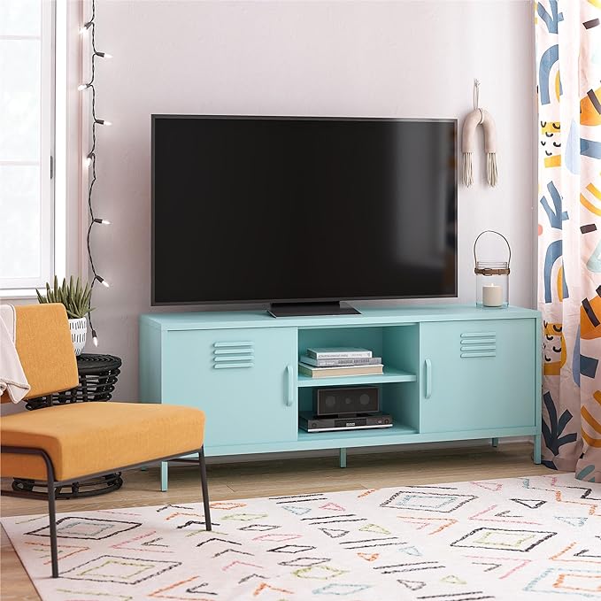 Novogratz Cache Metal Locker-Style TV Stand for TVs up to 65", Mint - LeafyLoom