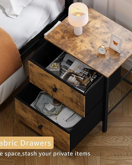 BOLUO Nightstands Set of 2 with Drawers, Small Night Stand with Pocket 2 Drawer Dresser for Bedroom Set End Table Brown - LeafyLoom