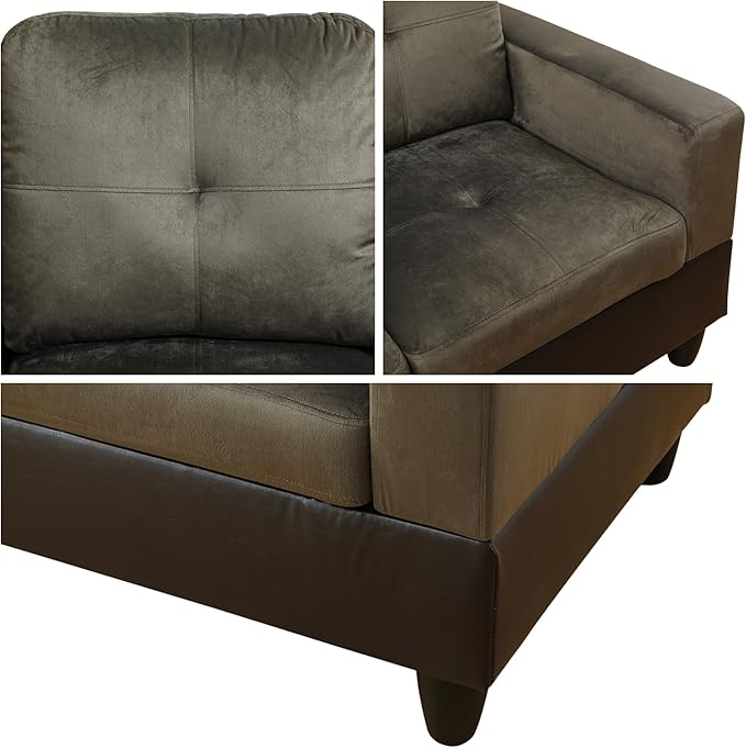 L Shaped Sofa with Ottoman Modern Sectional Living Room, Bedroom, Office, L Couch Taupe - LeafyLoom