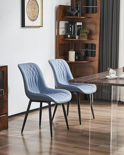 YOUNIKE Blue Dining Chairs set of 2 with High Backs Mid Century Modern Kitchen & Dining Room Chairs PU Faux Leather Upholstered sillas de comedor Comfortable Large Padded Accent Chairs with Metal Legs - LeafyLoom