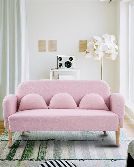 NicBex Sectional Couch Sofa with 3 Lumbar Pillows Teddy Velvet Cloud Couch for Living Room Furniture Sets with Wooden Legs, Modular Sofa for Living Room, Bedroom, Apartment,59.1" L, Pink - LeafyLoom