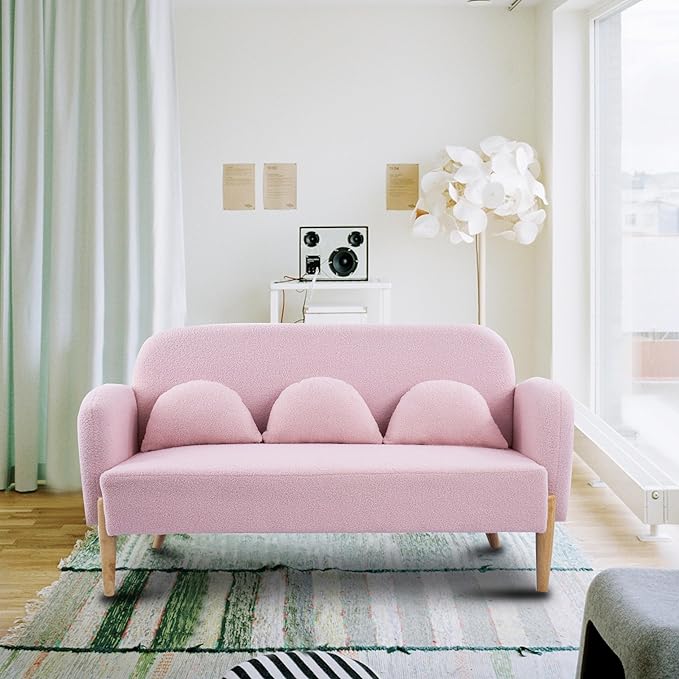 NicBex Sectional Couch Sofa with 3 Lumbar Pillows Teddy Velvet Cloud Couch for Living Room Furniture Sets with Wooden Legs, Modular Sofa for Living Room, Bedroom, Apartment,59.1" L, Pink - LeafyLoom