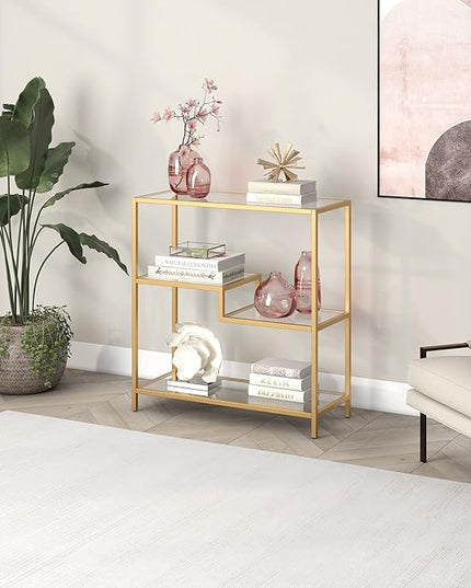 Henn&Hart 36" Tall Rectangular Bookcase in Gold, for Home Office, Living Room - LeafyLoom