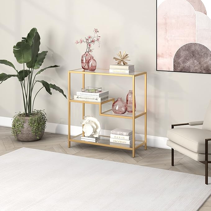 Henn&Hart 36" Tall Rectangular Bookcase in Gold, for Home Office, Living Room - LeafyLoom