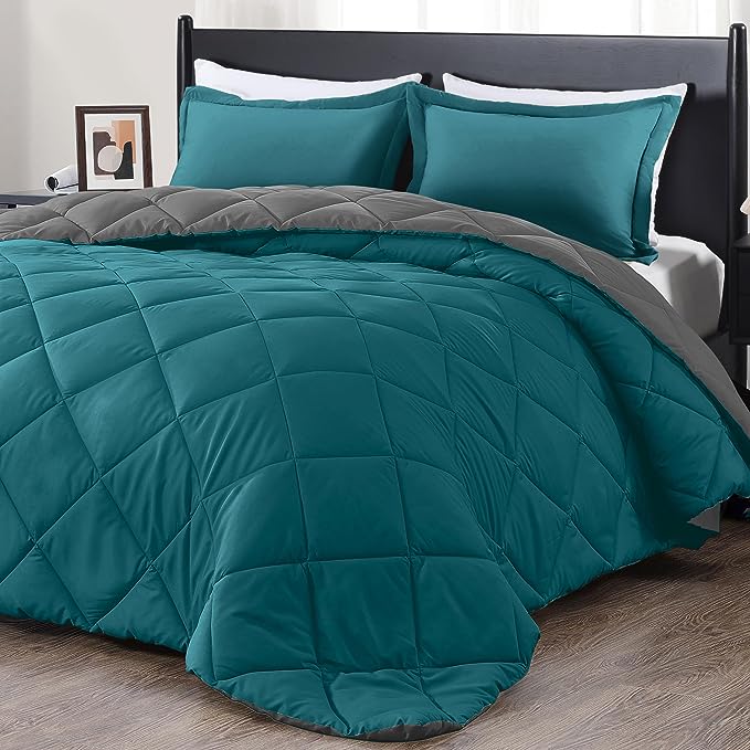 downluxe King Size Comforter Set - Ocean and Grey King Comforter, Soft Bedding Sets for All Seasons -3 Pieces - 1 Comforter (104"x92") and 2 Pillow Shams(20"x36") - LeafyLoom