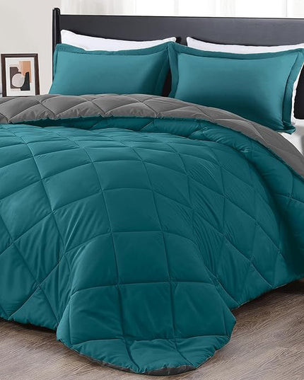 downluxe Twin Comforter Set - Ocean and Grey Twin Comforter, Soft Bedding Sets for All Seasons -2 Pieces - 1 Comforter (66"x92") and 1 Pillow Sham(20"x26") - LeafyLoom
