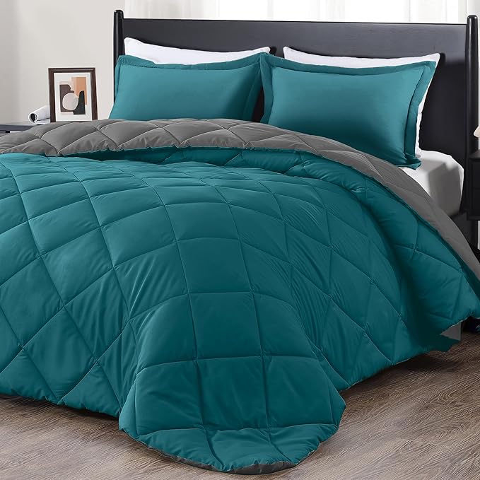 downluxe Twin Comforter Set - Ocean and Grey Twin Comforter, Soft Bedding Sets for All Seasons -2 Pieces - 1 Comforter (66"x92") and 1 Pillow Sham(20"x26") - LeafyLoom