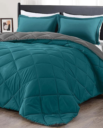 downluxe Queen Comforter Set - Ocean and Grey Queen Comforter, Soft Bedding Sets for All Seasons -3 Pieces - 1 Comforter (88"x92") and 2 Pillow Shams(20"x26") - LeafyLoom