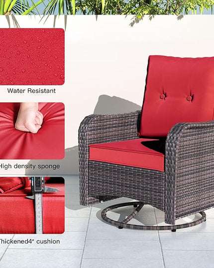 Kullavik 10PCS Outdoor Patio Furniture Set,PE Wicker Rattan Sectional Sofa Patio Conversation Sets with 43" 55000BTU Gas Propane Fire Pit Table,Swivel Rocking Chairs Set,Red - LeafyLoom