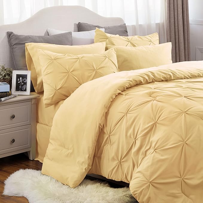 Bedsure Full Size Comforter Sets - Bedding Sets Full 7 Pieces, Bed in a Bag Yellow Bed Sets with Comforter, Sheet, Pillowcases & Shams - LeafyLoom