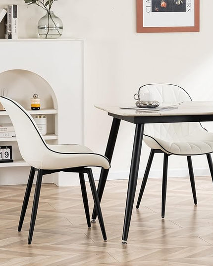 YOUNIKE Dining Chairs Set of 2, White Comfy Padded Kitchen Chairs, Armless Modern Faux Leather Upholstered Dining Room Chairs, Elegant Dinning Chairs Side Chairs, Easy to Clean - LeafyLoom