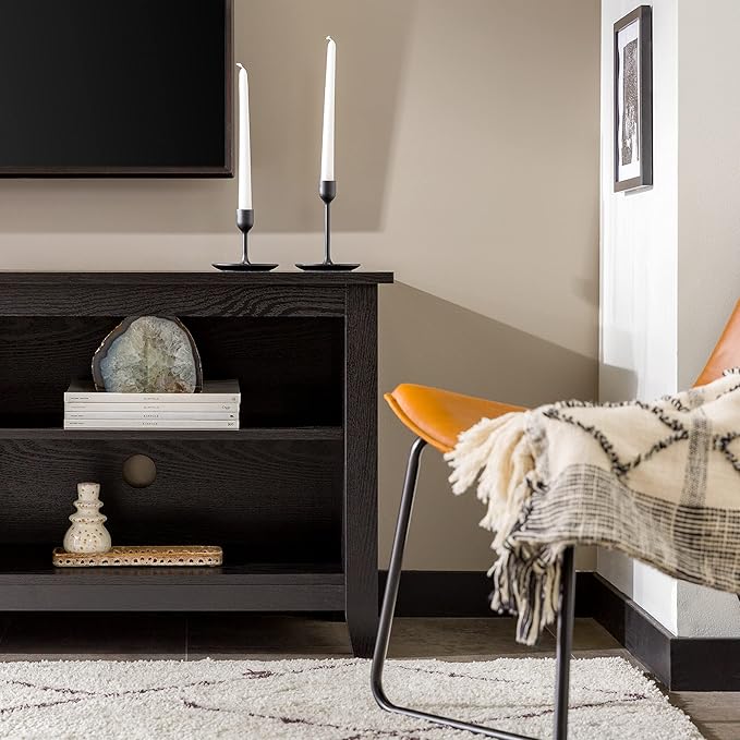 Walker Edison Wren Classic TV Console Entertainment Media Stand with Storage for Televisions up to 65 Inches, 58 Inch, Black - LeafyLoom