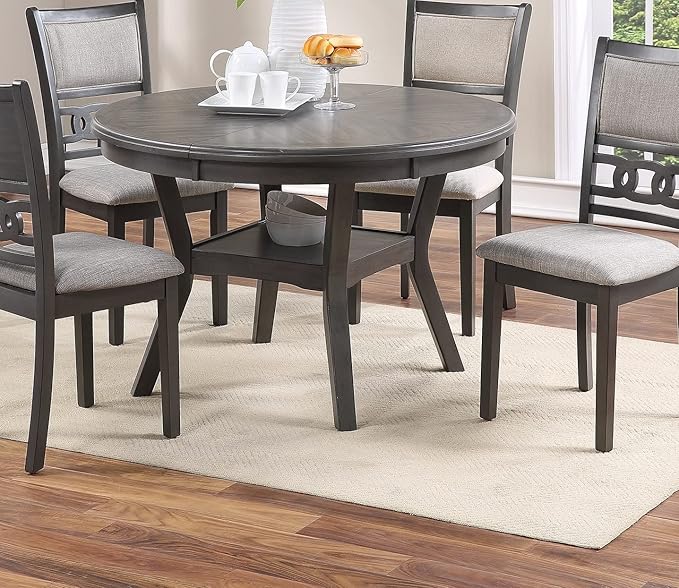 NicBex 47Inch Round Dining Table,Mid-Century Modern Kitchen Table with Walnut Rubber Wood MDF Tabletop and Shelve for 4 to 6,Dining Room Table for Kitchen,Dining Room and Living Room,Space-Saving,Gray - LeafyLoom