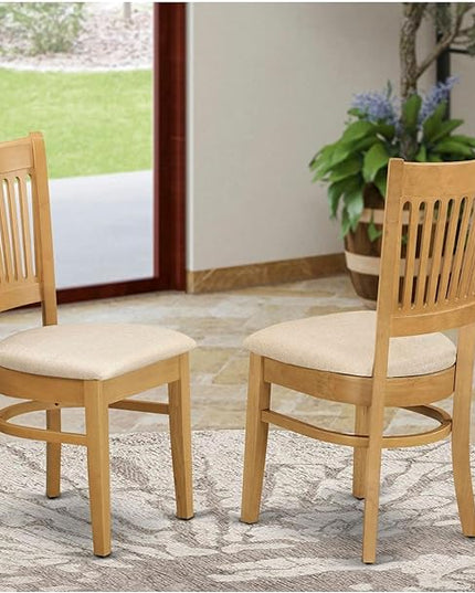East West Furniture Vancouver Dining Linen Fabric Upholstered Wood Chairs, Set of 2, Oak - LeafyLoom