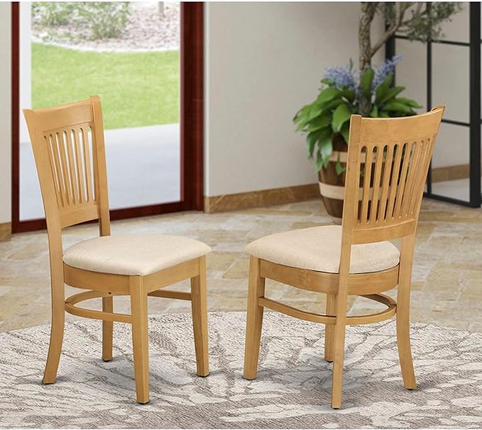 East West Furniture Vancouver Dining Linen Fabric Upholstered Wood Chairs, Set of 2, Oak - LeafyLoom