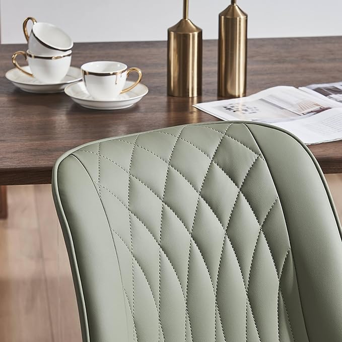 YOUNIKE Olive Green Dining Chairs set of 2 with High Backs Mid Century Modern Kitchen & Dining Room Chairs PU Faux Leather Upholstered sillas de comedor Comfortable Padded Accent Chairs with Metal Leg - LeafyLoom