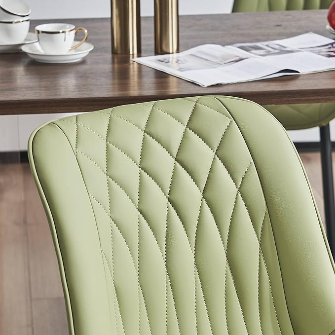 YOUNIKE Dining Chairs set of 2 with High Back Mid Century Modern Kitchen & Dining Room Chairs Faux Leather Upholstered sillas de comedor Comfortable Padded Accent Chair with Metal Legs Avocado Green - LeafyLoom