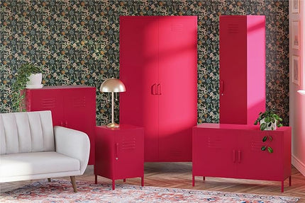 Novogratz Cache 2 Door Tall Metal Locker Style Storage Cabinet, Magenta - LeafyLoom