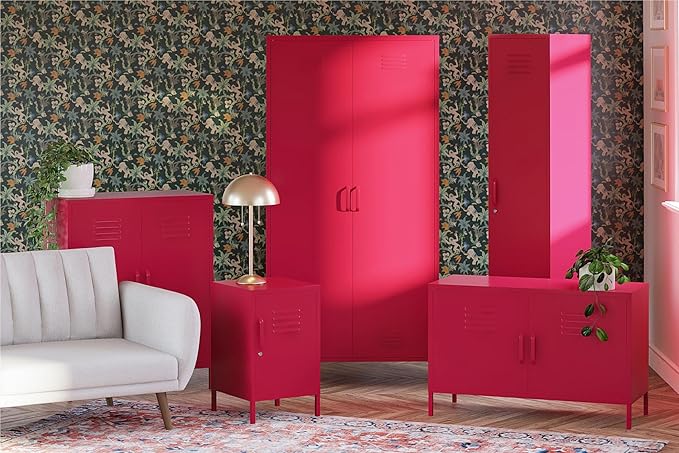 Novogratz Cache 2 Door Tall Metal Locker Style Storage Cabinet, Magenta - LeafyLoom