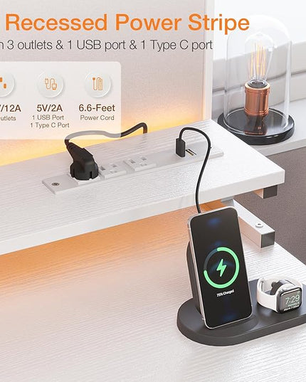 ODK Computer Desk with Drawers & Power Outlet, 48 Inch Office Desk with Keyboard Tray & Storage Shelves & PC Stand, Office Table Work Desk with Monitor Stand, White - LeafyLoom