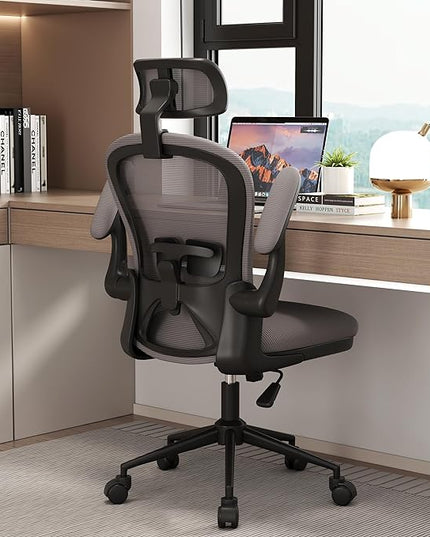 Ergonomic Office Chairs with Adjustable Lumbar Support,Mesh Desk Chair with Adjustable Arms and Wheels,Computer Desk Chair for Home Office Essentials（Headrests,Black） - LeafyLoom