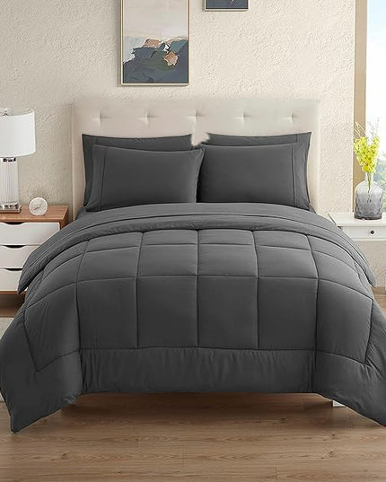 Dorm Room Essentials College Bedding Comforter Set 5 Piece Twin Size Bed in a Bag for College Students Boys and Girls, Twin, Gray - LeafyLoom