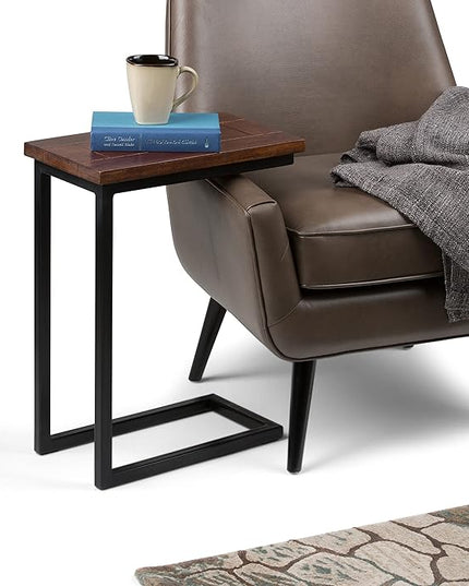 SIMPLIHOME Skyler SOLID MANGO WOOD and Metal 18 Inch Wide Rectangle C Side Table in Dark Cognac Brown, Fully Assembled, For the Living Room and Bedroom - LeafyLoom