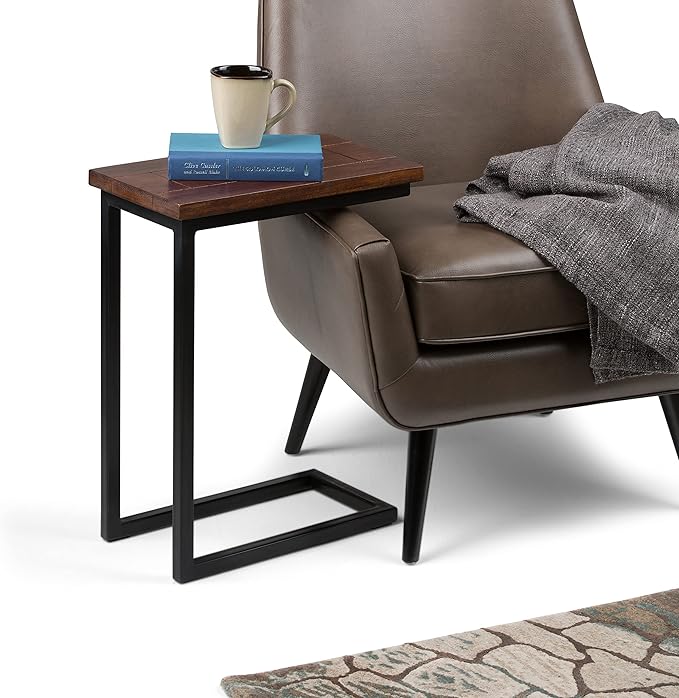SIMPLIHOME Skyler SOLID MANGO WOOD and Metal 18 Inch Wide Rectangle C Side Table in Dark Cognac Brown, Fully Assembled, For the Living Room and Bedroom - LeafyLoom