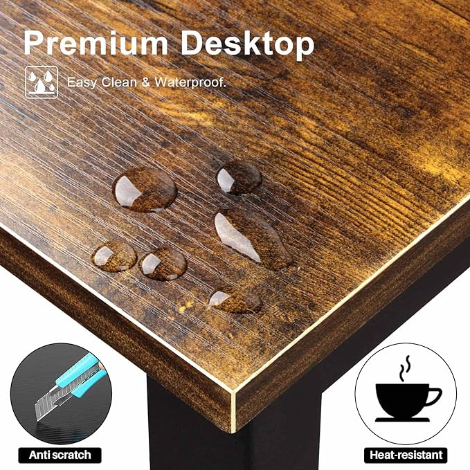 Aquzee Computer Desk with Hutch Bookshelves, 55 Inch Home Office Writing Desk with Space Saving Design, Gaming Table Organized Desk with Storage Shelves Bookshelf Easy Assemble, Rustic Brown - LeafyLoom