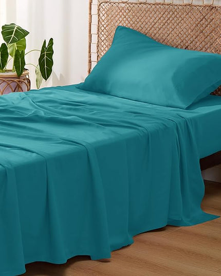 Bedsure Twin XL Sheet Set Dorm Bedding, Cooling Sheets Twin Extra Long Sheets, Rayon Derived from Bamboo, Deep Pocket Up to 16", Hotel Luxury Silky Bedding Sheets & Pillowcases, Turquoise - LeafyLoom