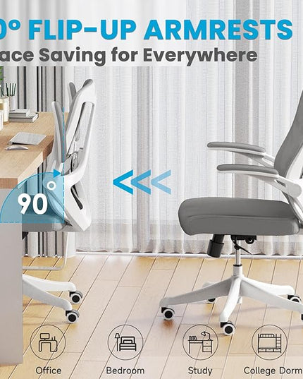 Ergonomic Office Chair - Comfy Desk Chairs with Wheels and Arms, 400LB Heavy Duty Mesh Computer Chairs with Comfortable Lumbar Back Support for Home Office, Bedroom, College Dorm and Study - LeafyLoom