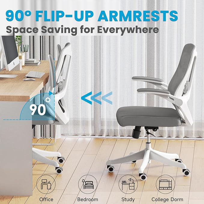 Ergonomic Office Chair - Comfy Desk Chairs with Wheels and Arms, 400LB Heavy Duty Mesh Computer Chairs with Comfortable Lumbar Back Support for Home Office, Bedroom, College Dorm and Study - LeafyLoom