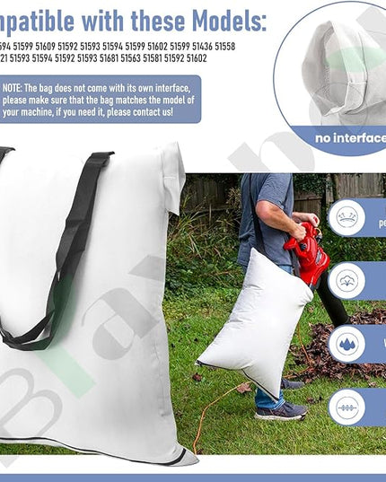 Universal Leaf Vacuum Blower Bag Compatible with Worx Craftsman Toro Black-Decker Husqvarna Leaf Blower Vacuum/Leaf Blowers - Bottom Zip Replacement Bag, Leaf Blower Bag White - LeafyLoom