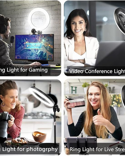 Video Conference Lighting for Laptop Computer, 10.5'' Selfie Ring Light with Stand and Phone Holder for Remote Working, Zoom Meeting Calls, Webcam Lighting, Live Streaming, Video Recording - LeafyLoom