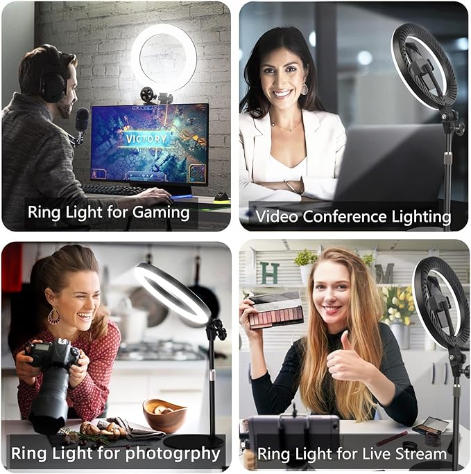Video Conference Lighting for Laptop Computer, 10.5'' Selfie Ring Light with Stand and Phone Holder for Remote Working, Zoom Meeting Calls, Webcam Lighting, Live Streaming, Video Recording - LeafyLoom
