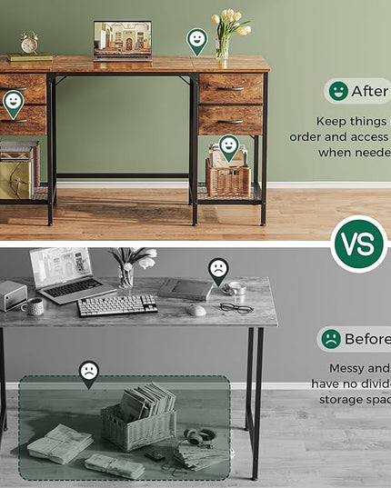 55 Inch Computer Desk with 4 Drawers, Office Desk with Mesh Shelf, Gaming Desk, Large Storage, Writing Desk Work Desk for Home Office, Study, Bedroom, Work from Home, Rustic Brown - LeafyLoom