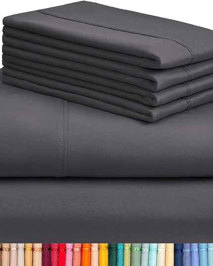 LuxClub 6 PC King Sheet Set, Breathable Luxury Bed Sheets, Deep Pockets 18" Wrinkle Free Cooling Bed Sheets Machine Washable Hotel Bedding Silky Soft - Dark Grey King - LeafyLoom