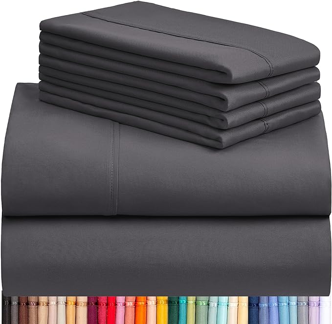 LuxClub 6 PC King Sheet Set, Breathable Luxury Bed Sheets, Deep Pockets 18" Wrinkle Free Cooling Bed Sheets Machine Washable Hotel Bedding Silky Soft - Dark Grey King - LeafyLoom