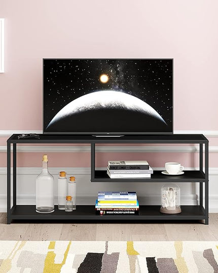 HOME BI TV Stand for 50 55 Inch TV, Entertainment Center with Storage, Wood TV Console for Living Room, TV Cabinet with Metal Frame, Black - LeafyLoom