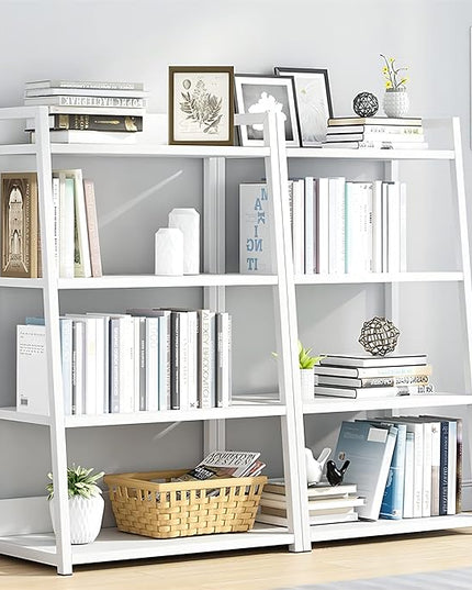 IOTXY 4 Tier Open Bookshelf - Steel and Wood Display Stand, 50CM Width Floor-Standing Bookcase, White - LeafyLoom