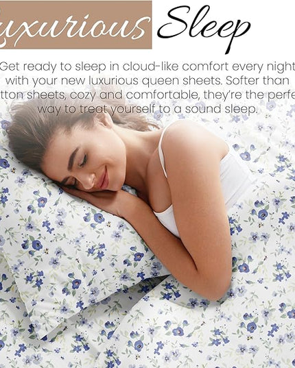 Linen Market 4 Piece Queen Sheet Set (Light Blue Floral) - Sleep Better Than Ever with These Ultra-Soft & Cooling Bed Sheets for Your Queen Size Bed - Deep Pocket Fits 16" Mattress - LeafyLoom