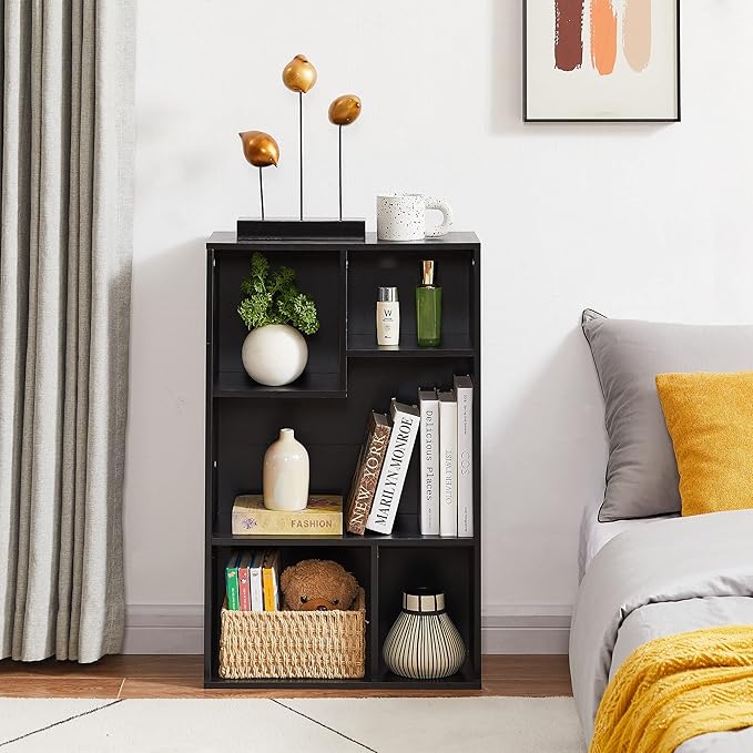 VECELO 5 Cube Modern Bookcases, Fits Tallest Hardcovers, Vertical or Horizontal Use Available, 31 Inch High Cubby Storage Organizer, Suit for Living Room, Bedroom, Children Room, Black - LeafyLoom