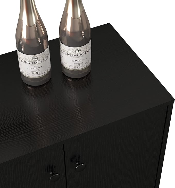 Panana Sideboard Buffet Cabinet Kitchen Storage Cabinet Living Room 4 Doors Console Table (Black) - LeafyLoom
