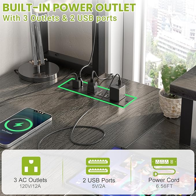 Small L Shaped Gaming Desk with Power Outlets, 48" Reversible L Shaped LED Computer Desk with Monitor Stand & Storage Shelf, Corner Gamer Desk Home Office Desk with Storage Bag, Black Oak - LeafyLoom