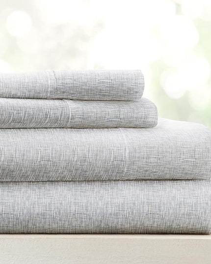 Linen Market 4 Piece King Bedding Sheet Set (Light Gray Chambray) - Sleep Better Than Ever with These Ultra-Soft & Cooling Bed Sheets for Your King Size Bed - Deep Pocket Fits 16" Mattress - LeafyLoom